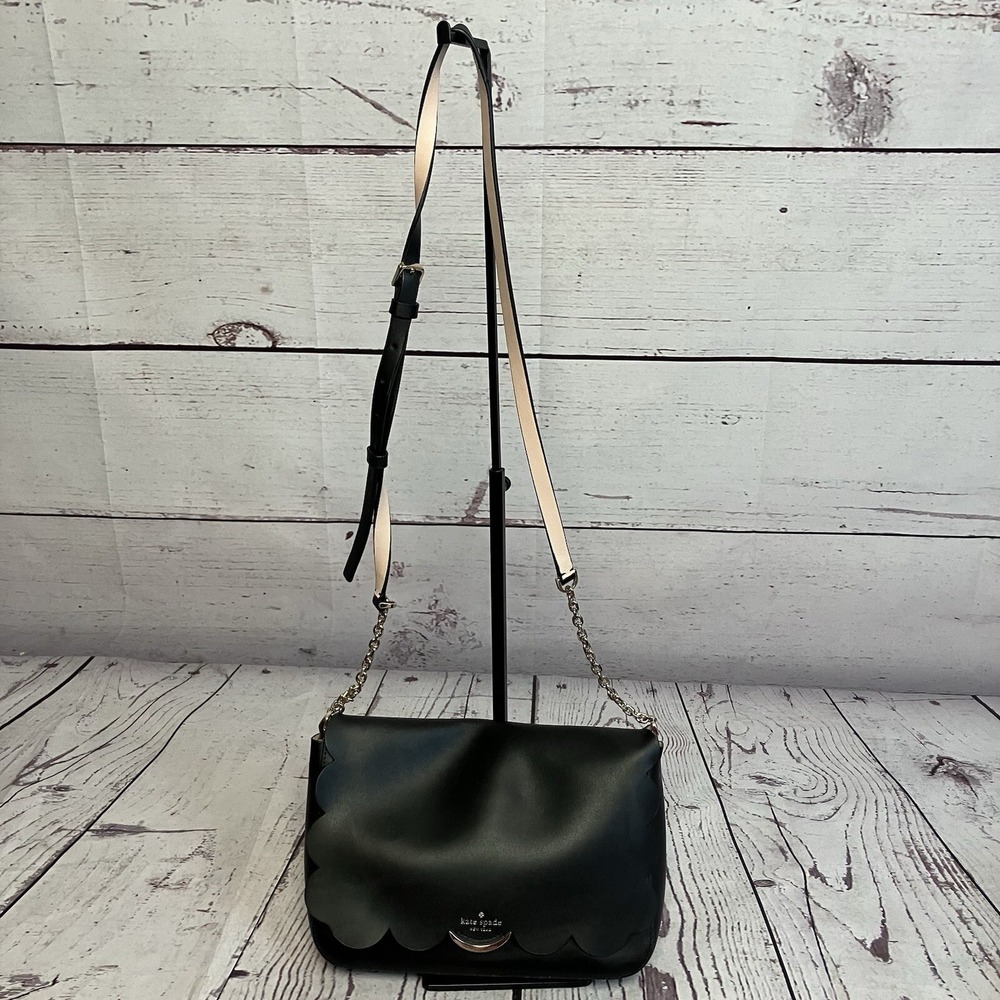 Kate Spade Izabella Magnolia Street Crossbody Bag Black Pink Leather Scalloped